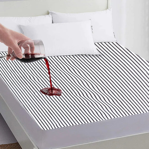 Terry Towel Stripe 100% Waterproof Mattress Protector- Brown