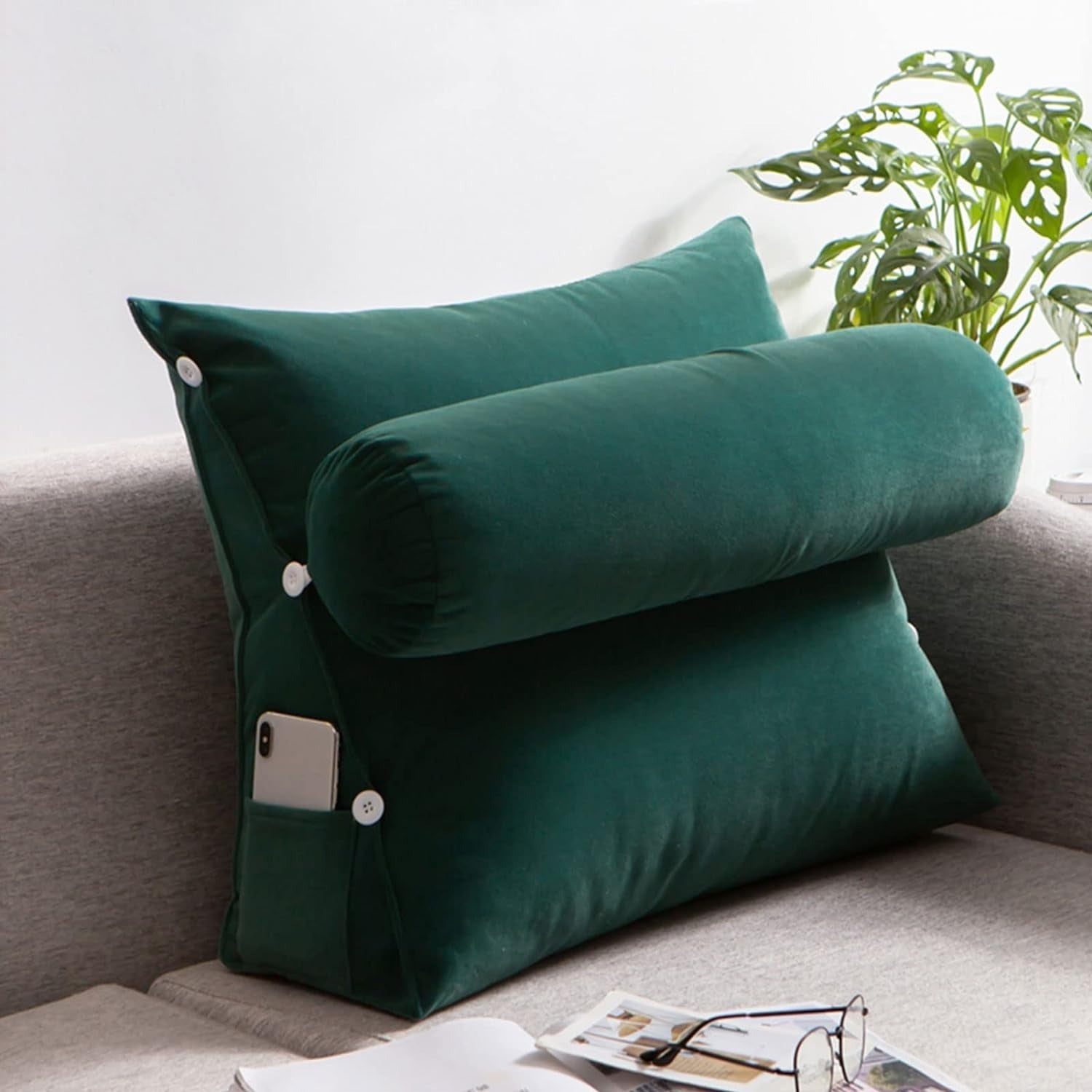 Velvet Triangular Back Rest Pillow / Back Wedge Cushion (Zinc ...