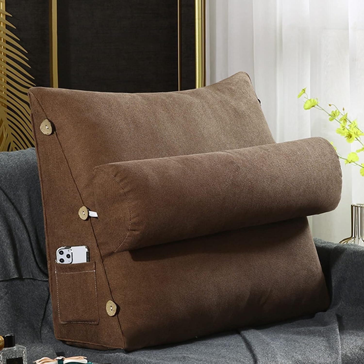 Velvet Triangular Back Rest Pillow / Back Wedge Cushion (Coffee ...